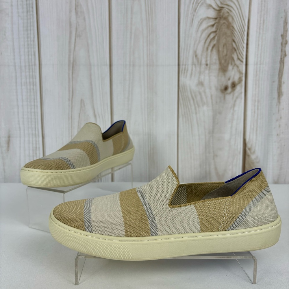 Rothy’s The Sneaker Birch Stripe Textile Slip On Comfort Loafers Tan Size 9.5 - Picture 2 of 15